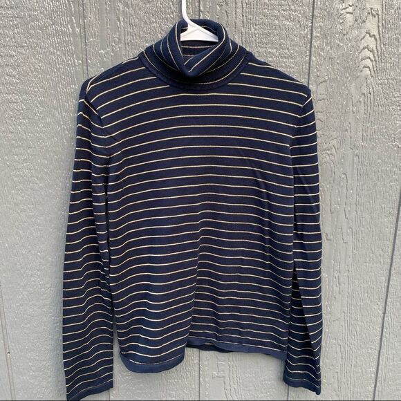 Lauren Ralph Lauren M Turtleneck Blue Gold Striped - Picture 6 of 7